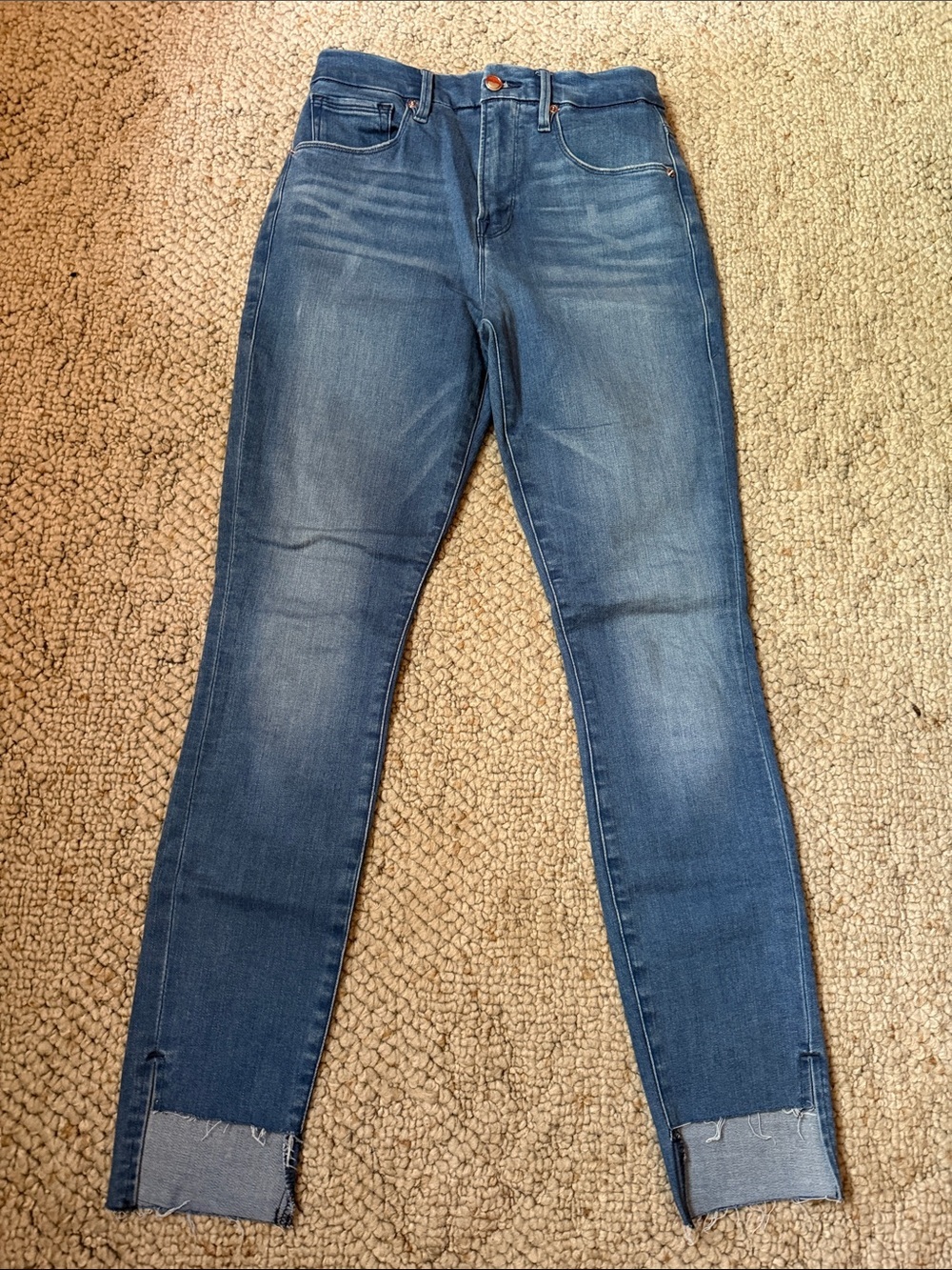 Good American Medium Blue Raw-Hem Skinny Jeans